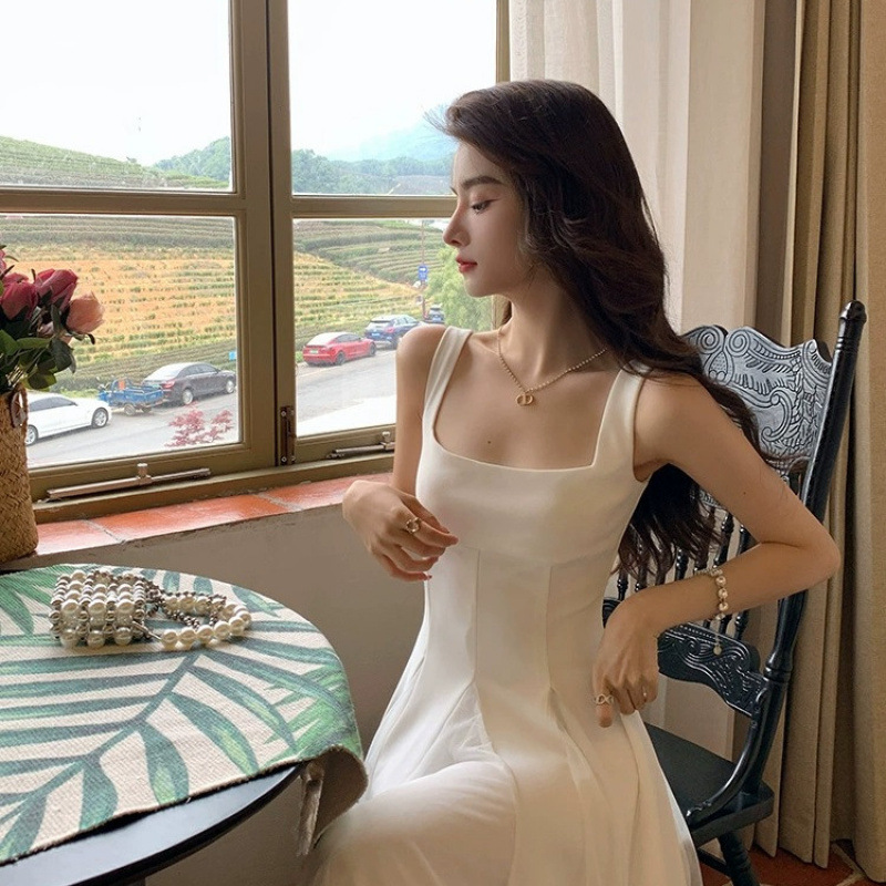 White Dress 2025 New Summer Style French Square Neck Sleeveless Camisole Fairy Mesh Tutu Skirt Party White Dress 2025 New Summer Style French Square Neck Sleeveless Camisole Fairy Mesh Tutu Skirt Party