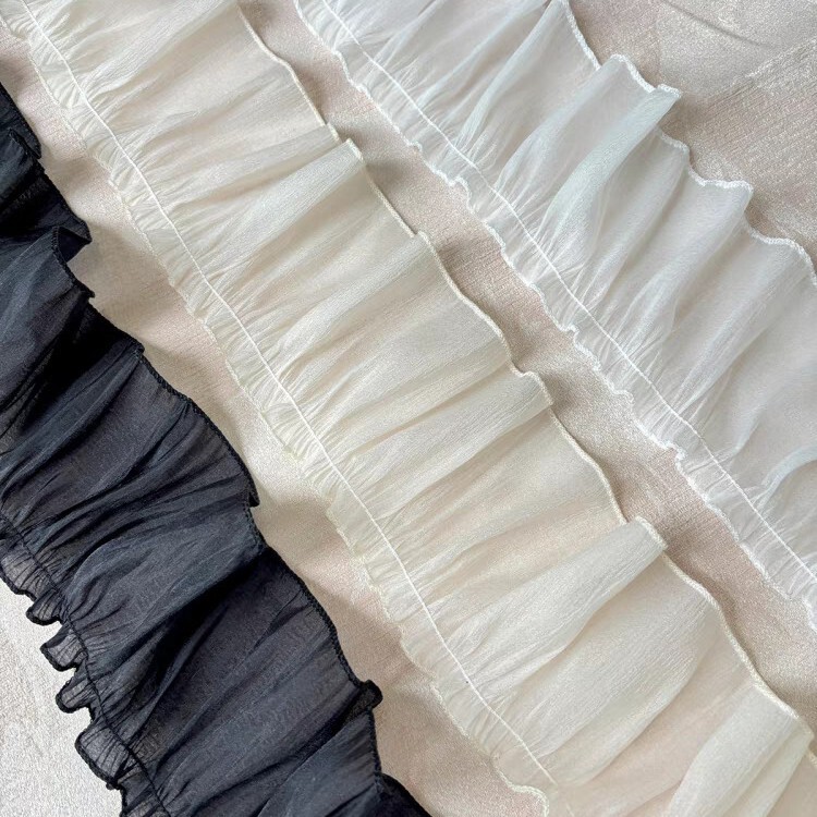 7cm Wide 9cm Width Factory Direct Sale 2025 French Style Curtain Lace Garment Accessories Ruffled Chiffon Fabric Wholesale
