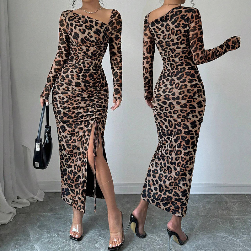 European and American Cross-Border Leopard Print Dress 2025 Autumn and Winter Sexy Slim Fit Hip Skirt Sexy Long-Sleeved Inner Wear for Work Clothing European and American Cross-Border Leopard Print Dress 2025 Autumn and Winter Sexy Slim Fit Hip Skirt Sexy Long-Sleeved Inner Wear for Work Clothing