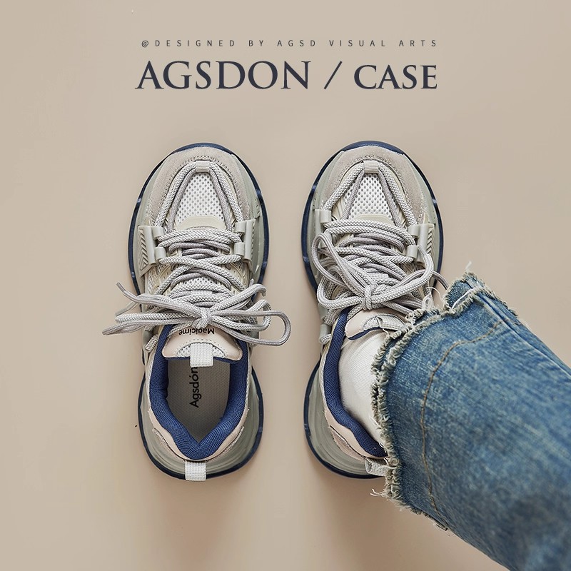 Augu Shi Deng zapatos de base gruesa para padres y mujeres 2026 nuevos zapatos casuales de primavera pareja gris zapatos deportivos para correr