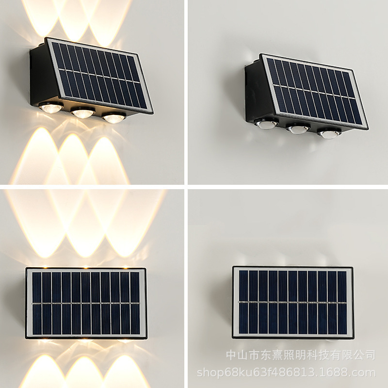 Solar Wall Lamp Outdoor Waterproof Double-Head up and down Light-Emitting Exterior Wall Lamp Outdoor Balcony Villa Door Wall Washer Lamp