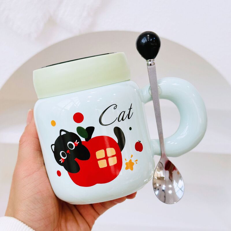 オープンしたプレゼントのギフトボックスの子猫アニメかわいい陶磁器カップ大容量女子オフィスマグカップコップ|undefined