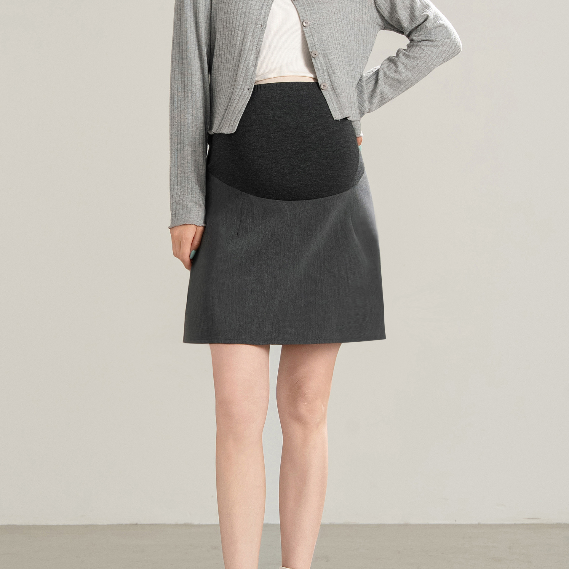 Spring and Summer Maternity Suit Short Skirt with Safety Shorts, Maternity Belly Support Slimming A-Line Bodycon Skirt