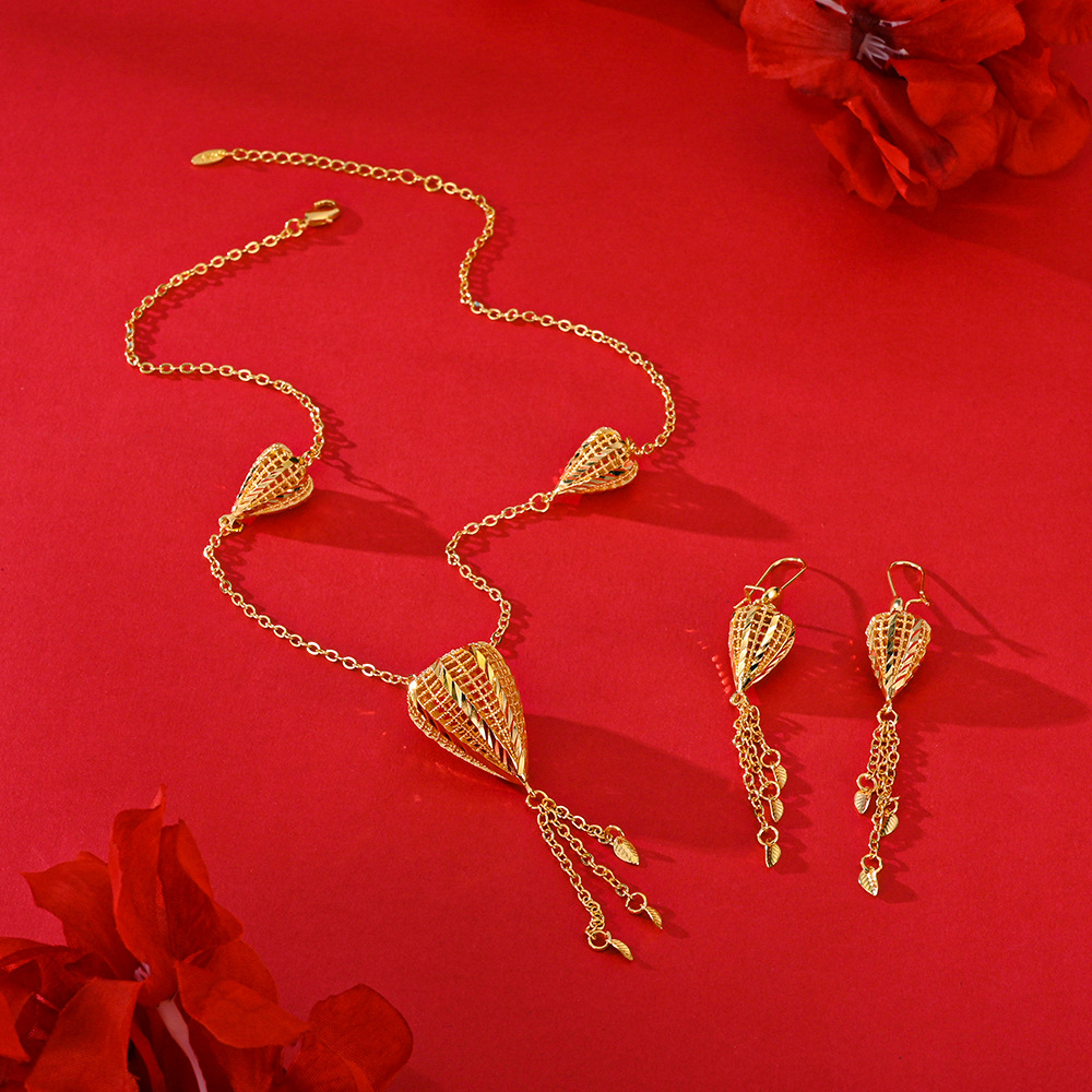 Transfronterizos de moda en el Medio Oriente joyas de mano de obra exquisita aretes de mujer collar conjunto de joyas pendientes de diamantes colgante dos piezas conjunto