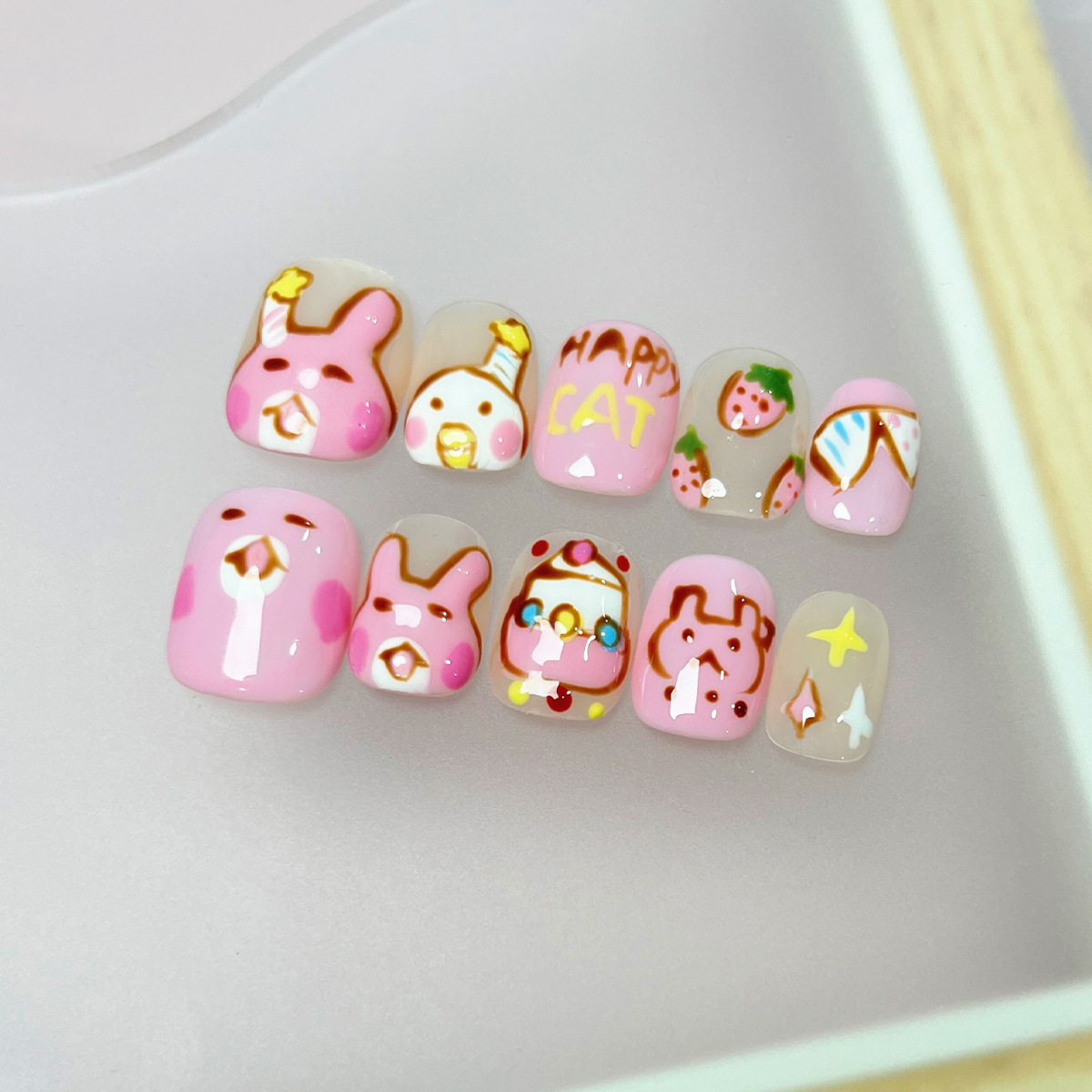 Manos de uso de uñas gradiente blush estereoscópio relieve manicure manicure falsa explosión pura lujo puro manicure