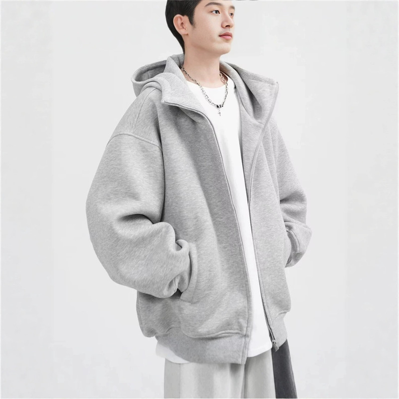 American-style heavy-weight air-layer double-zipper cardigan hoodie for men and women, stiff and loose-fitting casual top, oversized jacket American-style heavy-weight air-layer double-zipper cardigan hoodie for men and women, stiff and loose-fitting casual top, oversized jacket