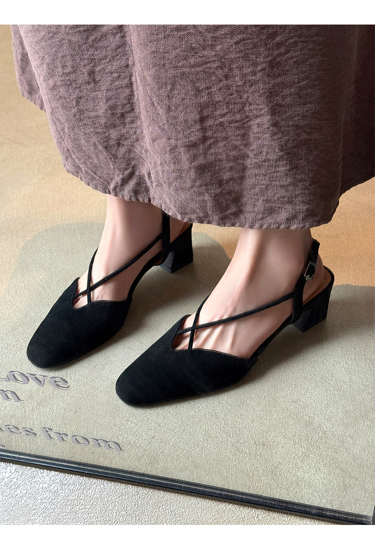 Sandal nữ quai ngang mũi trùm gót vuông 5 cm phong cách Hàn Quốc — đen chi tiết 26