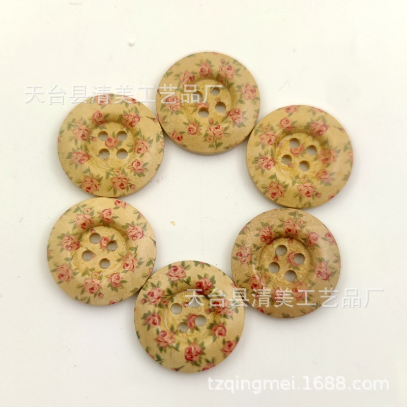 25mm tronco de borde ancho patrón de flor de rosa hebilla de pan botones de madera 25 por paquete