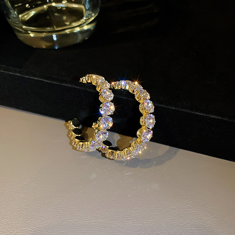 Orecchini semplici con ago in argento Corea del Sud, porta orientale, zircone, cerchio geometrico a forma di C, Internet, rosso, moda_voghion.com