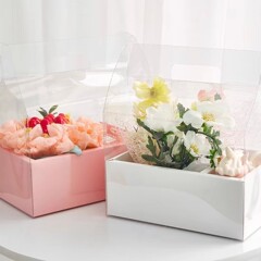 ホリデーフラワーケーキギフトボックス透明バレンタインデー520レッドポータブルフラワーケーキボックスお土産ペストリーボックス