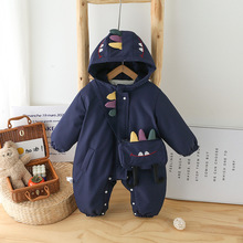 婴儿衣服冬款加绒夹棉超萌可爱宝宝小恐龙连体衣新生儿棉衣外出服