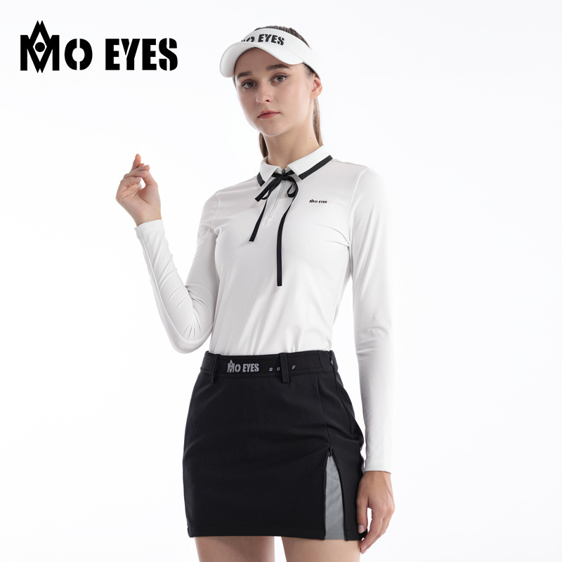 MO EYES magic eye golf clothing women's long sleeve autumn and winter sports elastic fabric bow ribbon