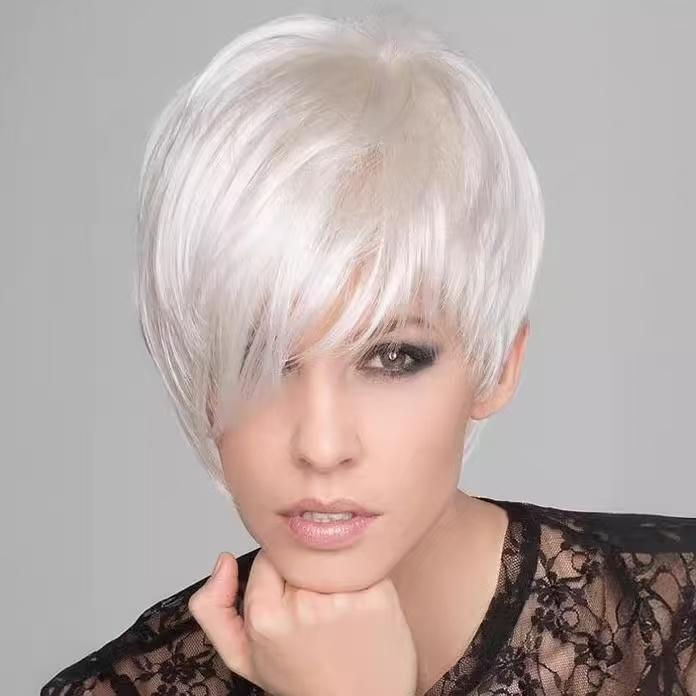 2025 New Cross-Border Dropshipping White Synthetic Short Hair Wigs Suitable for Women Cross-Border Dropshipping 2025 New Cross-Border Dropshipping White Synthetic Short Hair Wigs Suitable for Women Cross-Border Dropshipping