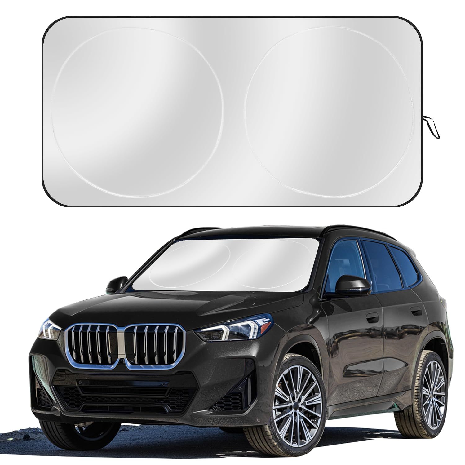 Car Sunshade, Sun Protection, Heat Insulation, Sunshade Panel for the Front Windshield of the Car, Double-Ring Silver-Coated Sunshade for the Front Windshield
