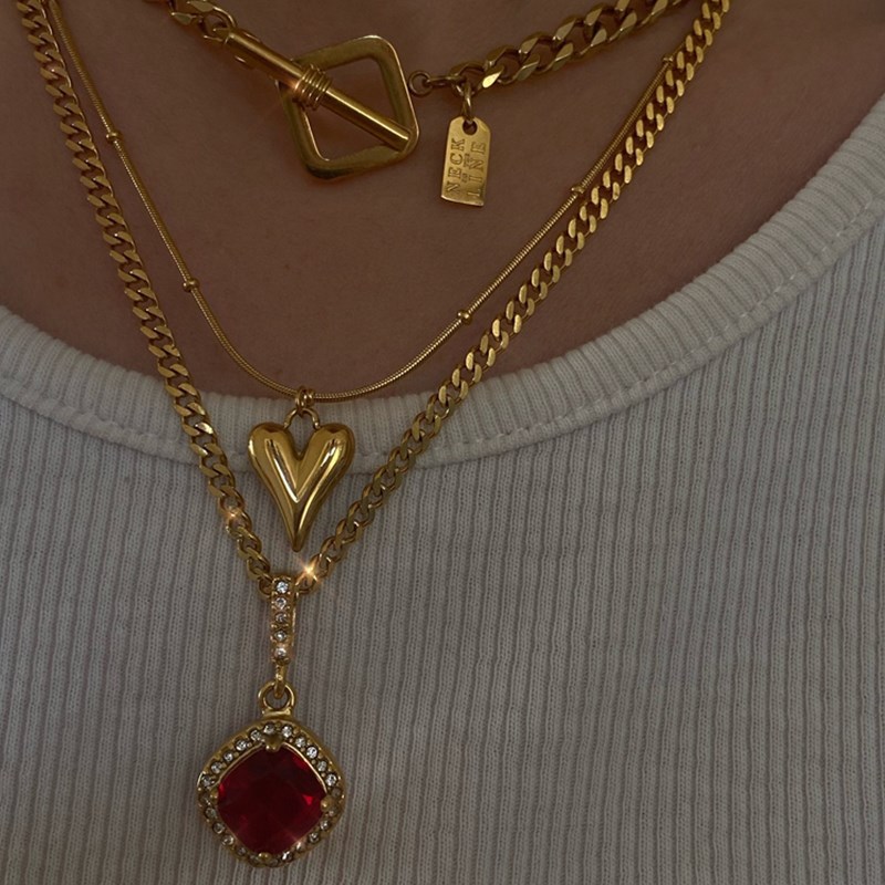 Fashion Heart Shape Copper Layered Necklaces Plating Artificial Rhinestones Copper Necklaces