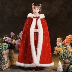 Children's Ancient Chinese Style Hanfu Cape with Chinese Style Winter Girl Christmas Mantle Scarf Coat New Year's Eve Dress