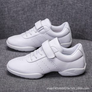 Children's Lace-Free Dance Shoes, Soft-Soled Competitive Aerobics Shoes, White Training Shoes, Cheerleading Shoes for Exams, Lightweight and Wear-Resistant