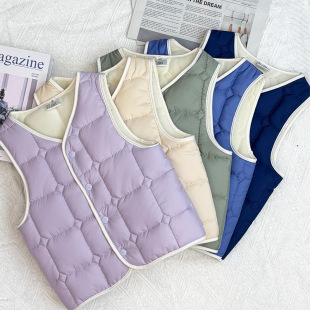 Foreign Trade Cross-Border Kidsren's Velvet Cotton Vest, Lightweight 2025 Autumn and Winter New Baby Baby Quilted Sleeveless Vest
