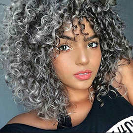 新款前蕾丝假发欧美女小卷短发黑色缠卷短发蕾丝非洲卷化纤头套