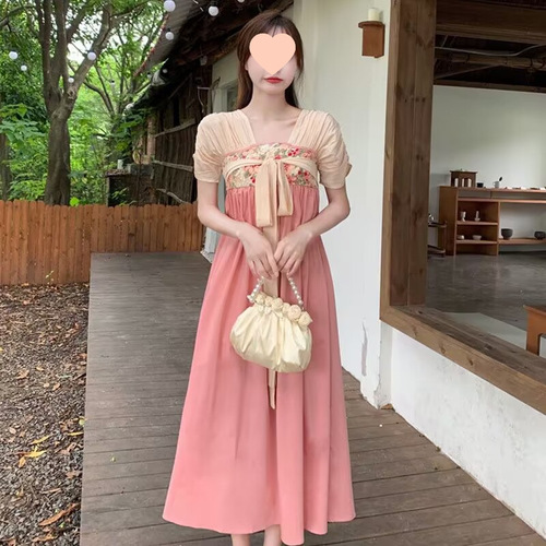 Modified Hanfu National Style Dress for Girls - Fairy Tale Ancient Style Dress with Zipper and Four-Dimensional Stretch Fabric
