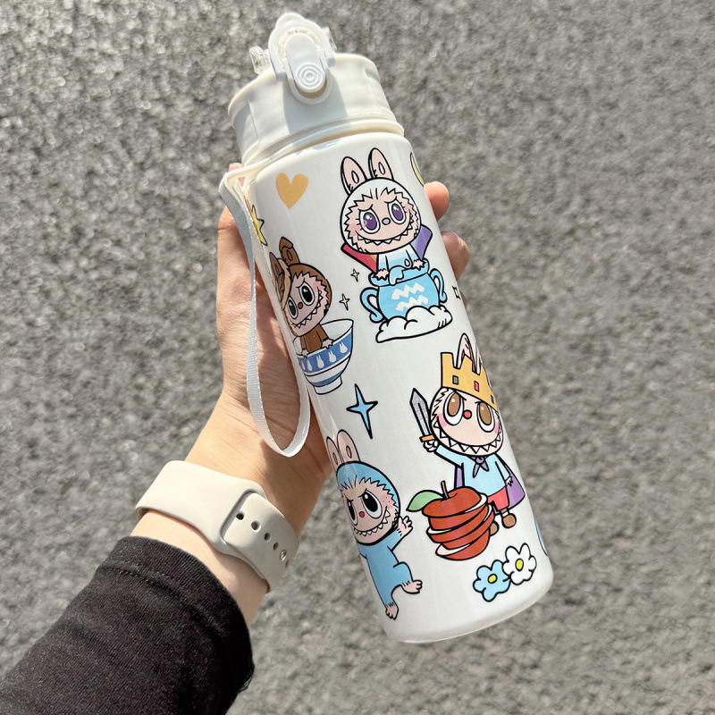 网红爆款labubu可爱儿童吸管杯高颜值学生带提绳拉布布水杯|undefined