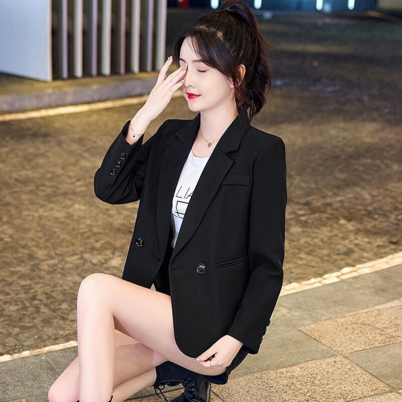 Black Short Blazer for Women 2066 New Style Spring and Autumn Casual High-End Suit Jacket Double-Breasted
