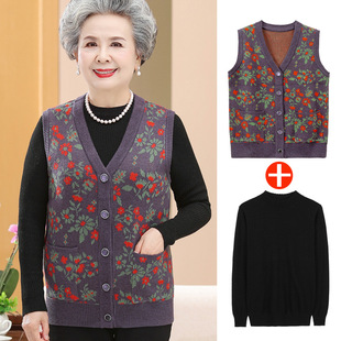 Autumn Clothing for the Elderly Women's Wool Sweater Vest 60-year-old 70-year-old Clothes for the Elderly Mother's Horse Clip Grandma's Spring and Autumn Outer Wear Vest