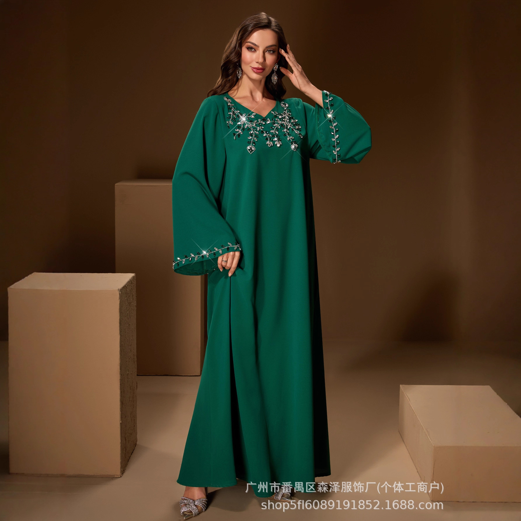 Cross-Border Foreign Trade Women's Fashion Long Gown, Stylish Hand-Stitched Rhinestone Party Evening Dress, New Style Dress