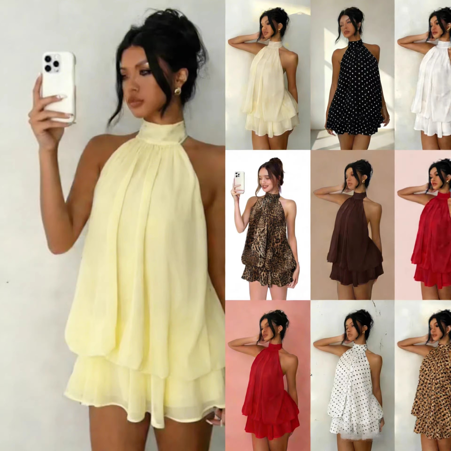 Sexy Mesh Halter Neck Tea Break Dress For Women Summer Beach Vacation Stylish Hot Girl Party Dress_ecoleips.com