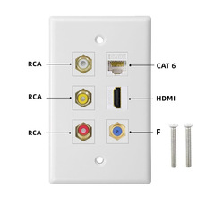 6口电视F头网线口CAT6莲花音视频RCA音响HDMI墙壁插座多媒体面板