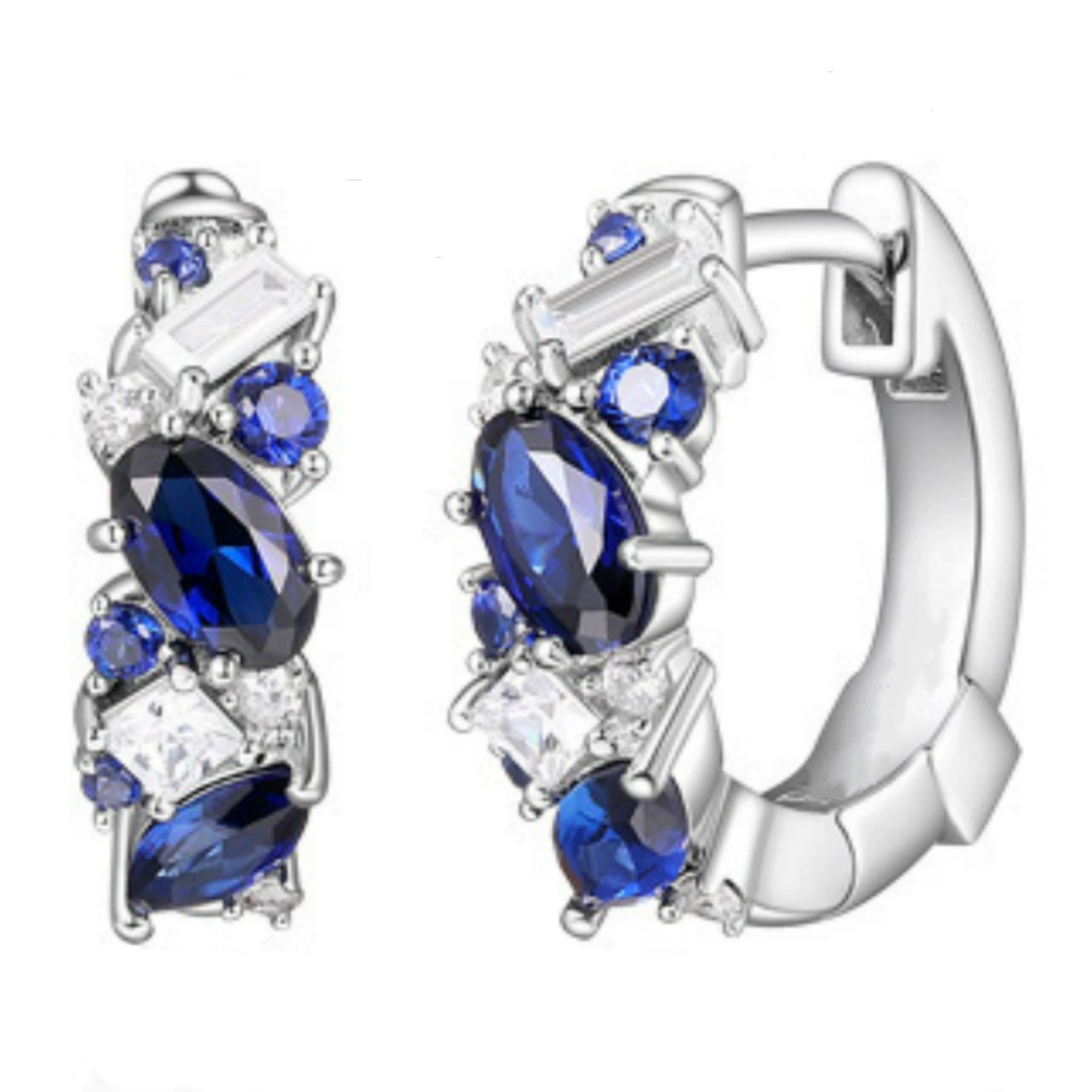 Platinum blue diamond, earrings, blue zirconium