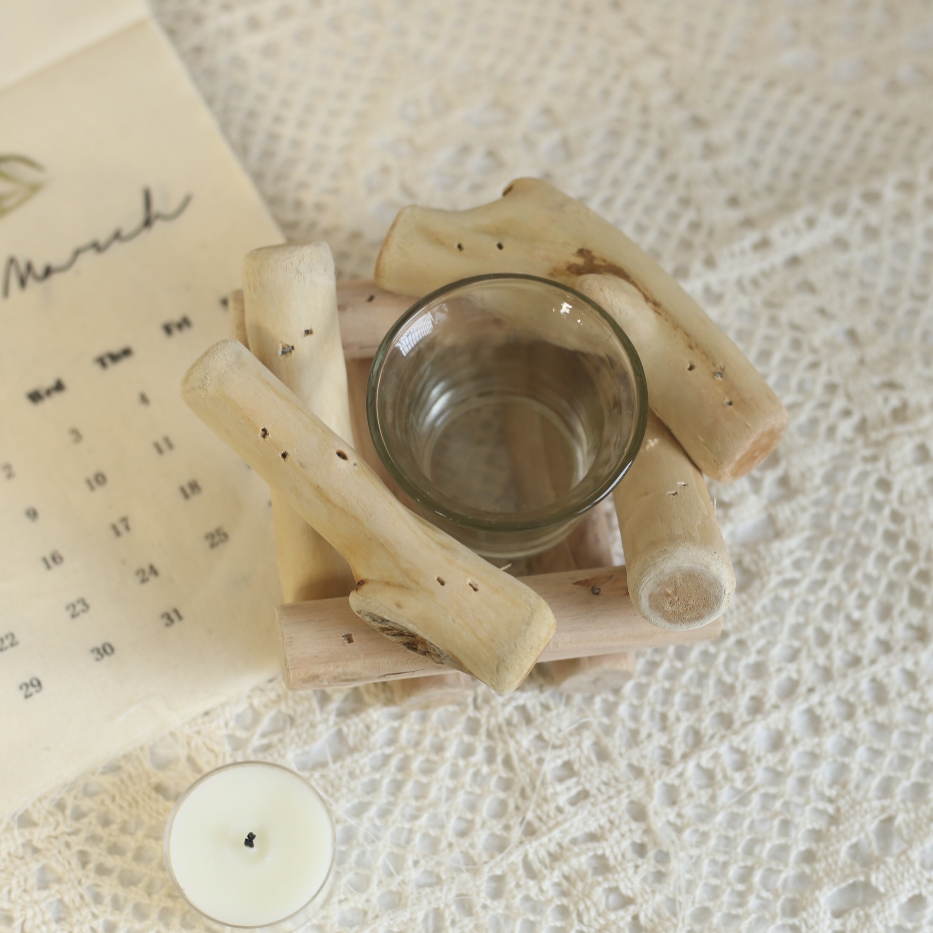 Driftwood Candlestick Wooden Candlestick Retro Wood Pile Candlestick Home Furnishings Atmosphere Homestay Decoration