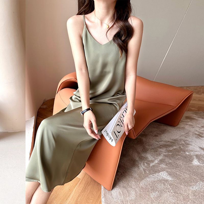 2026 Summer Sleeveless Dress for Women, Elegant Socialite Style, Japanese and Korean Fashion, Long Satin Slip Dress, Graceful