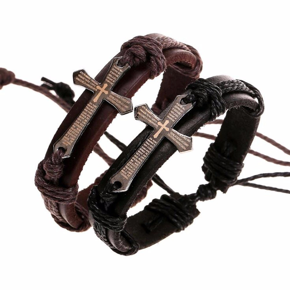 Punk Kreuzen Pu-leder Seil Männer Armbänder display picture 1