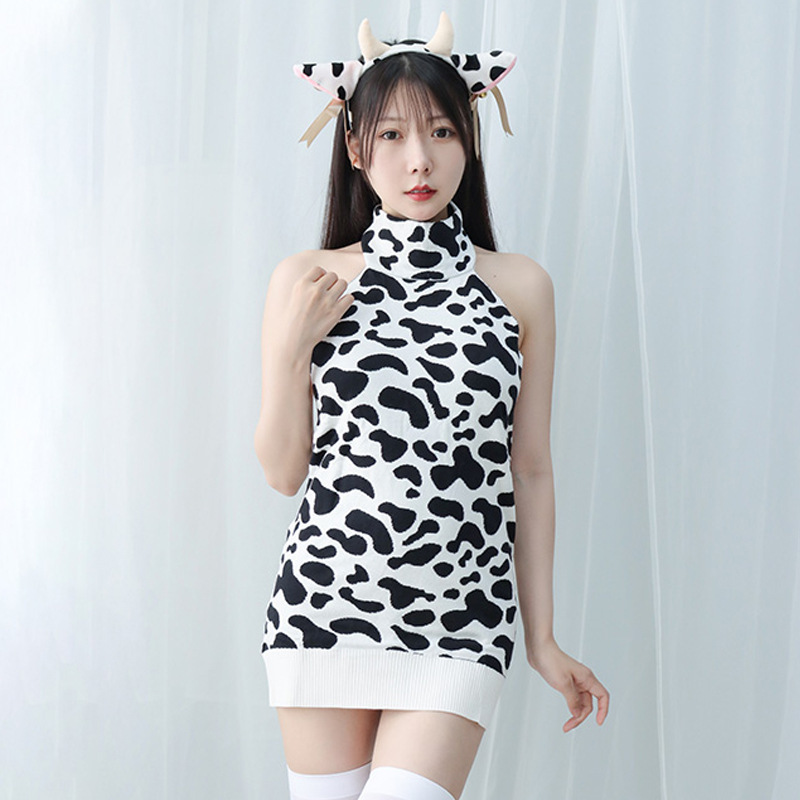 Fun Backless Free Double-Sided Printed Cow Sweater Women's Private Home Clothes Sexy Maid Clothes T0821