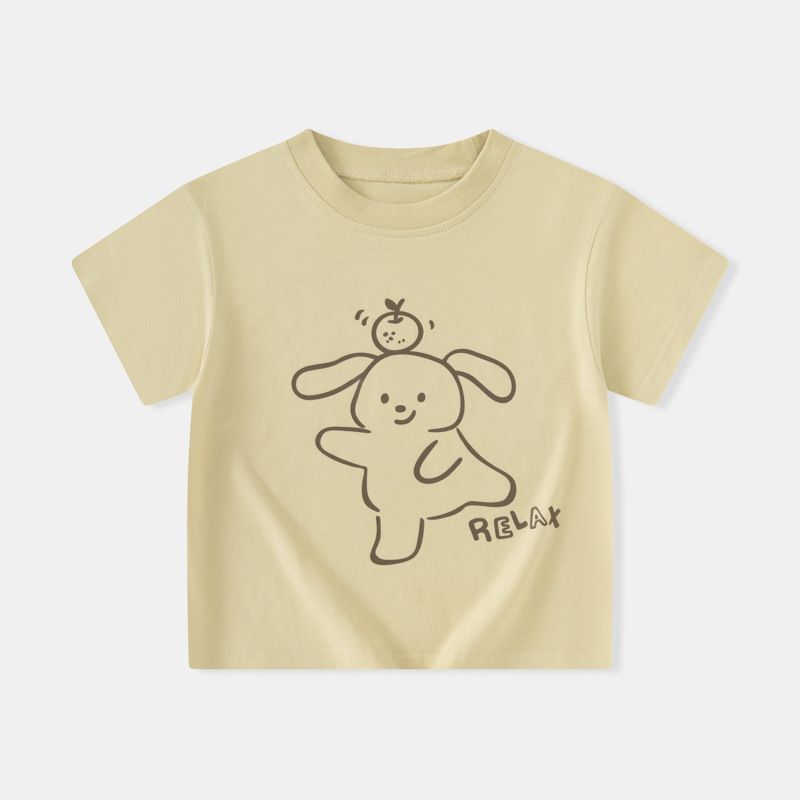 Betop verano nueva ropa para niños camiseta de manga corta versión coreana de dibujos animados para niños conejo niño ropa de color sólido cabello de una pieza