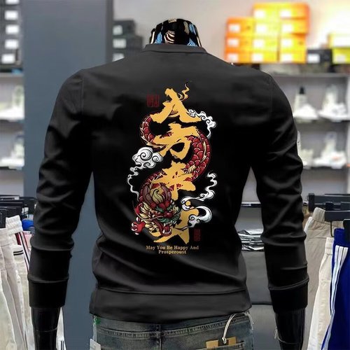 Printed Hoodie Men's Trendy Versatile Crew Neck Top Personality Spring and Autumn Season Men's Cool Style Hoodie Trendy