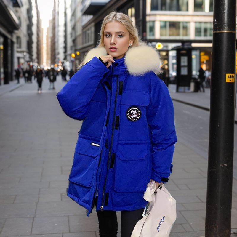 2024 Winter neue Arbeitskleidung Daunen Damen, dicke kurze für Paare, mit einem Sinn für Design von Wollkragen und Baumwolljacke_voghion.com