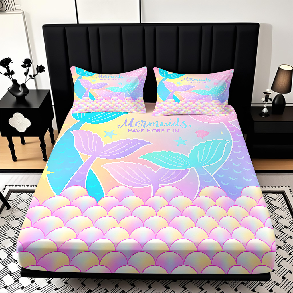 Modo JIT Temu serie de dibujos animados de sirena textil doméstico impresión digital cama de cama de cama kit fábrica de procesamiento