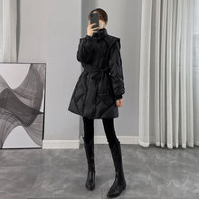 黑色羽絨棉服女2022年冬天新款時尚氣質修身中長款系帶上衣