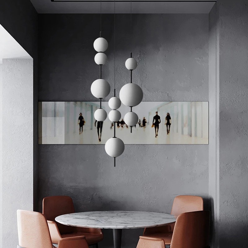 Nórdico simple nuevo candelabro en línea sala de estar dormitorio lujo creativo bola blanca LED burbuja de vidrio lámpara de bola sin