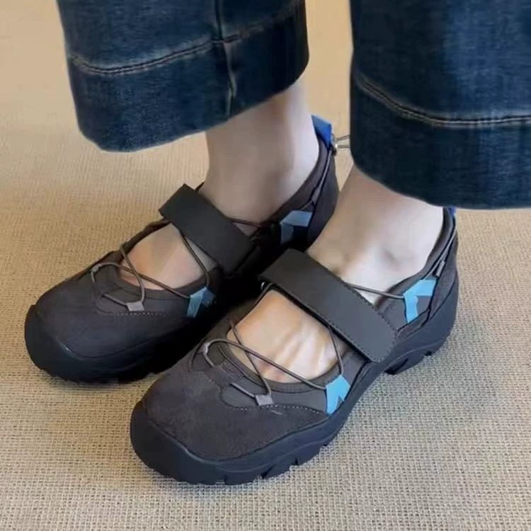 Стильные и удобные женские повседневные туфли на среднем каблуке из натуральной кожи с толстой подошвой, цветными блоками и застежкой-липучкой, 2025 год.