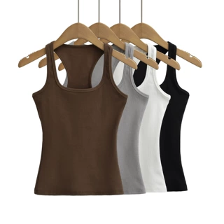 8517-24春季新款  欧美风辣妹性感修身显身材U领挖空袖工字小背心