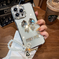 適用蘋果15promax手機殼新款帶鏡頭膜iphone14透明12寶石蝴蝶結13