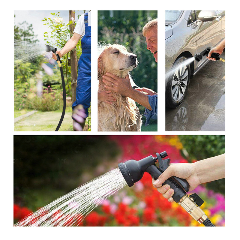 花园伸缩水管铜接头伸缩水管水枪 8功能水枪三倍伸缩水管产品全检