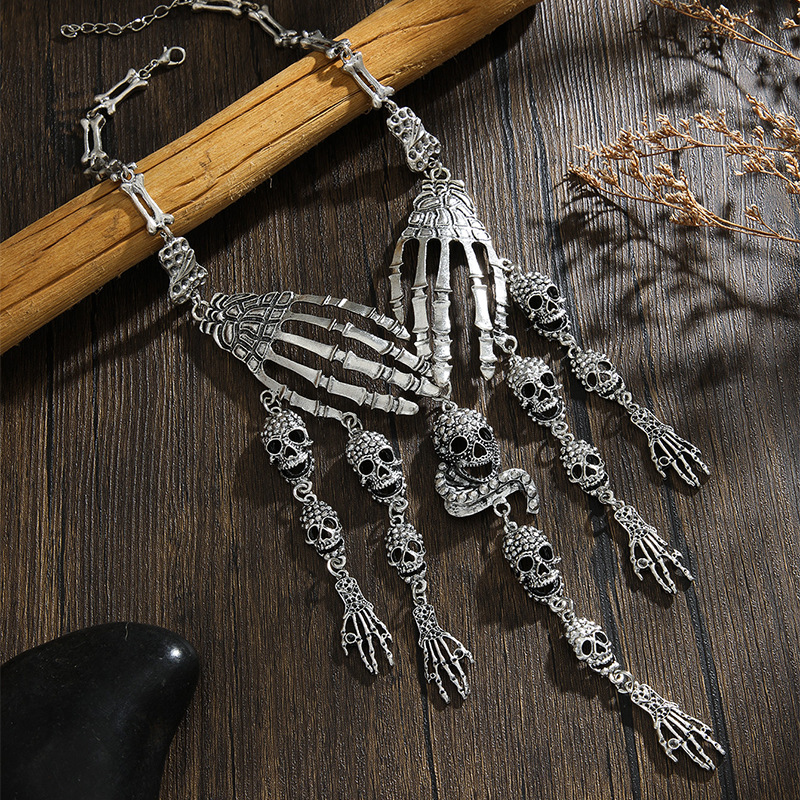 Unforgettable, Skull Pattern Retro Exaggerated Unforgettable Skull Alloy Plating Halloween Women's Earrings Necklace