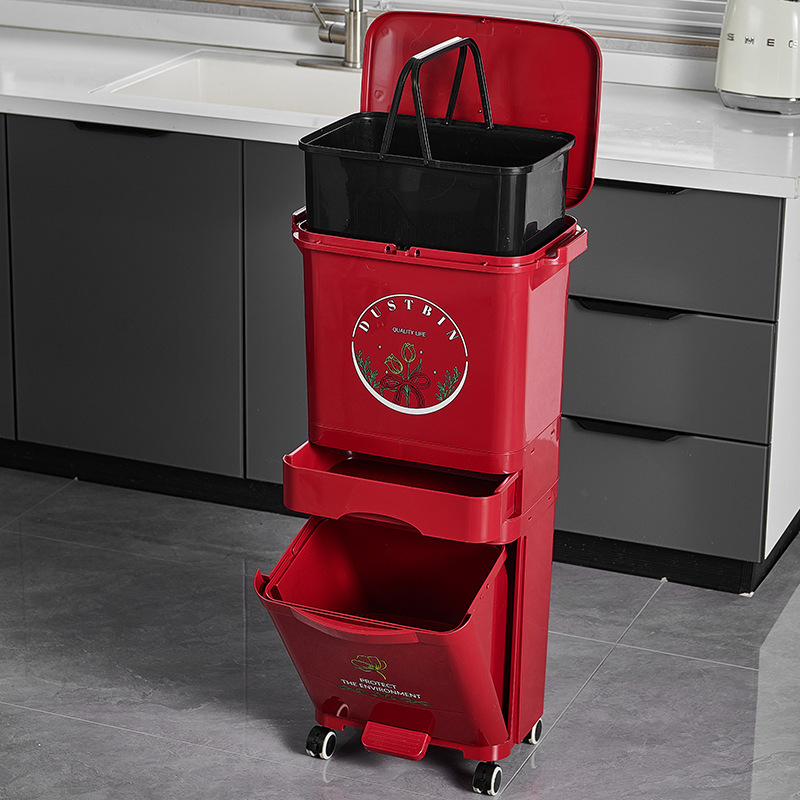 Kitchen trash can, no need to bend over, tall model, movable, large capacity, flip-top, foot-operated, dry and wet separation classification Kitchen trash can, no need to bend over, tall model, movable, large capacity, flip-top, foot-operated, dry and wet separation classification