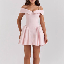 现货新品欧美吊带赫本风黑色连衣裙跨境dress性感V领时尚高端女装