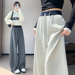 撞色高腰休闲运动裤女2025秋季新款宽松显瘦卫裤直筒阔腿弯刀裤子