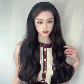 发箍假发女黑色长发化纤头套网红羊毛卷中长发无痕假发片厂家批发